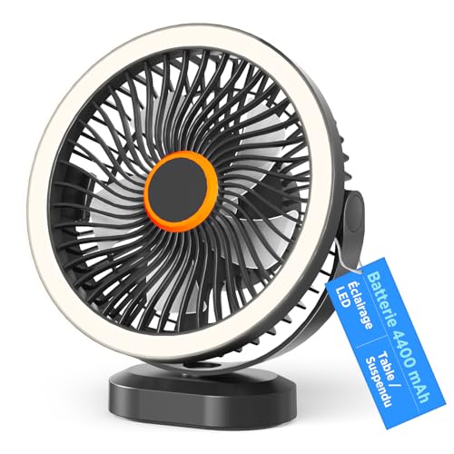 Lepwings Ventilateur de Bureau Silencieux, Ventilateur USB Portable avec Batterie 4000mAh, 4–12H d’Autonomie, 3 Vitesses avec Veilleuse, sur Table ou...