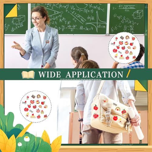 Image of Siifert 50 Sets End of Year Teacher Gifts in Bulk Graduation Teacher Appreciation Week Apple Lapel Pins Enamel with Thank You Cards and Organza Bags Backpack Pins School Classroom