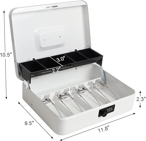 Miniatura 2 de Caja de efectivo con cerradura de combinación,Caja de metal duradera con bandeja de dinero,Caja de seguridad de almacenamiento seguro con cable de