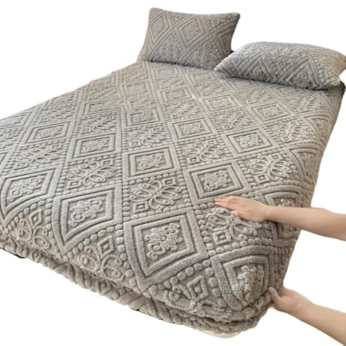 MTNBHH Sábana Ajustable de Terciopelo gofrado for Mayor Calidez en Invierno, Funda de colchón de Color Liso con Tejido de Punto de Felpa Gruesa, Lavable a máquina.(Gray,80 * 200cm)