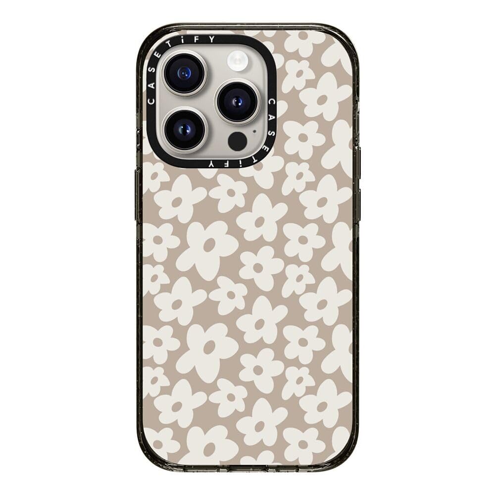 CASETiFY Impact Case for iPhone 15 Pro [4X Military Grade Drop Tested / 8.2ft Drop Protection] - Natural Flower - Clear Black