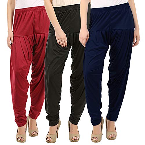 Image of Buy That Trendz Combo Offer (Pack of 3) Cotton Viscose Lycra Dhoti Patiyala Salwar Harem Bottoms Pants for Womens (White, Maroon, Black)