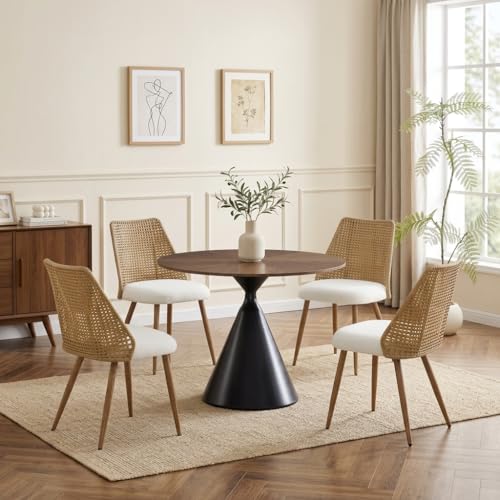 Rattan Dining Chairs Set of 4 with Metal Legs