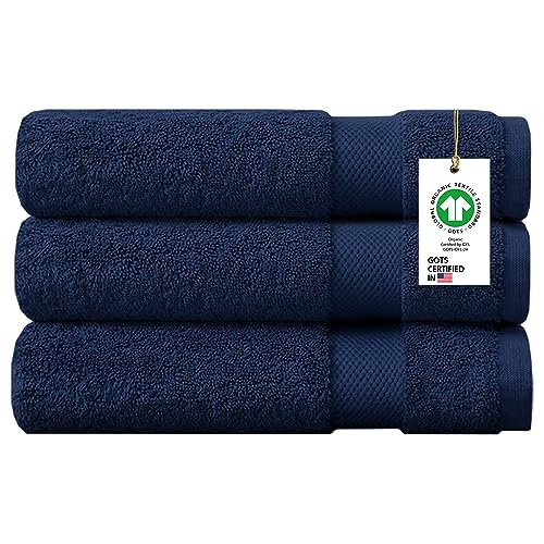 Delara 100% Organic Cotton Towels 650 GSM Plush Feather Touch Quick Dry Bath Towel, Pack of 3 GOTS Certified, Oeko-Tex Green Certified, Organic Cotton Bath Towel, 30"X58"