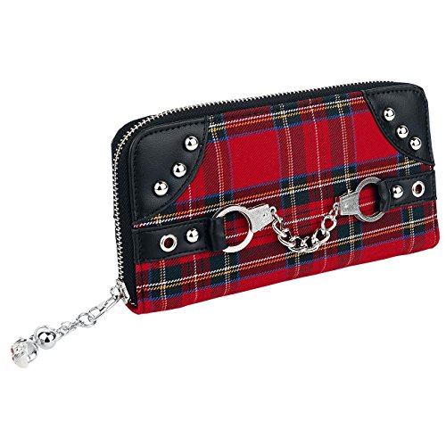 Lost Queen Red Tartan Plaid Punk Handcuff Skull Charm Zip Around Wallet3