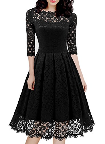Simple Wedding Guest Elegant Black Lace Full Figured Evening Dresses for Women Vintage
