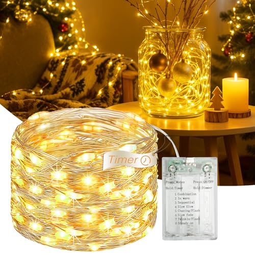 16FT 50 LED Fairy Lights Battery Operated with Timer, 8 Modes USB Mini Twinkle Light, Small String Lights for Tree Wreat - Detailed View