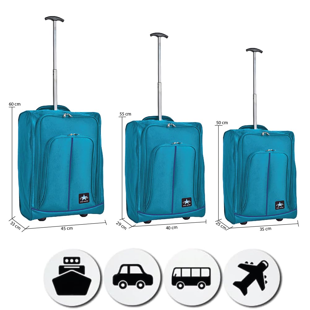 Set 3 Valigie Morbide Resistenti, Bagaglio a Mano con Rivestimento Morbido e Maniglia Telescopica, Valigia Trolley Resistente da Viaggio Morbida con Ruote Coveri Viale Morin (Azzurro)