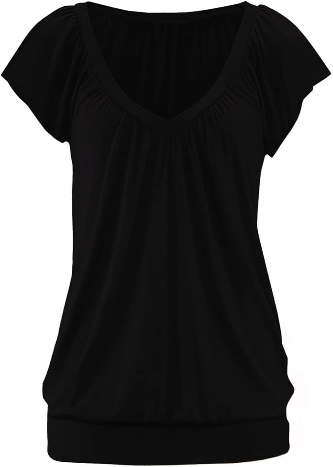 Hongqizo Womens V Neck T Shirts Cap Sleeve Summer Casual Shirts Banded-Bottom Loose Fit Basic Tops - Image 4