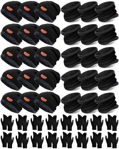Toulite 45 Pieces Kids Winter Hat Glove Scarf Sets Warm Fleece Lining Beanie Hat Mitten Neck Warmer for Boys Girls Gifts