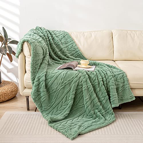 YUSOKI YUSOKI Sherpa Fleece Large Throw Blanket, Sage Green, 50"x65"