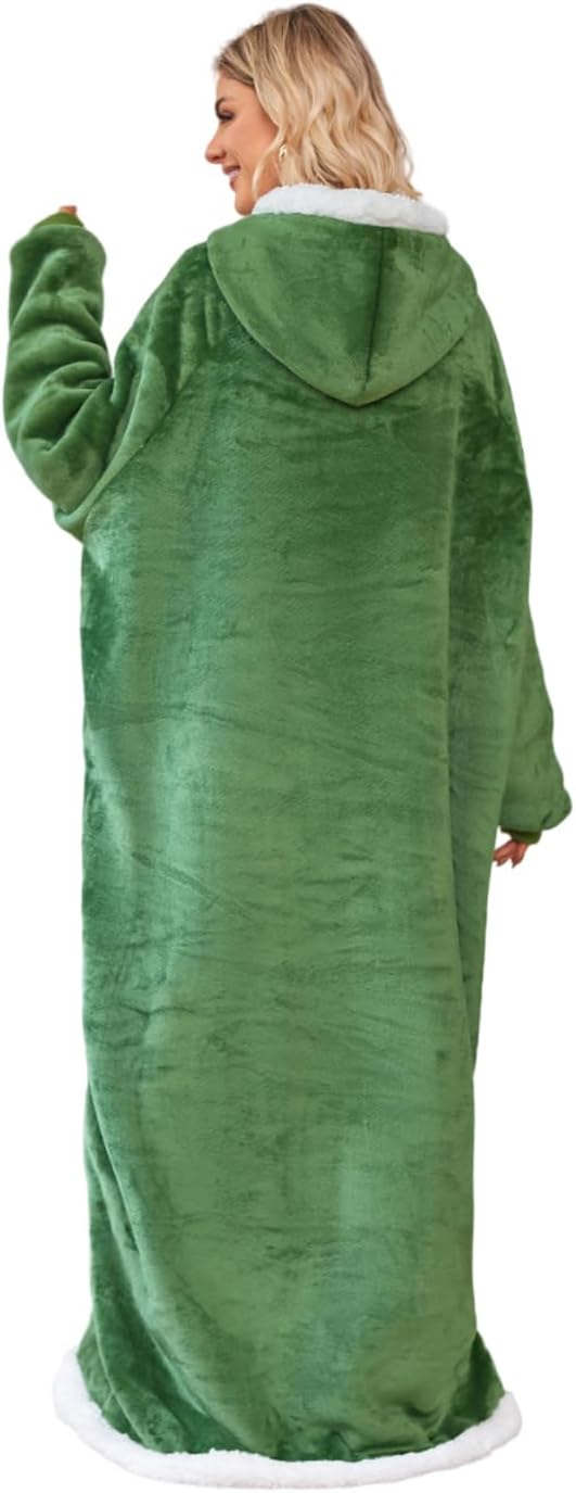 5FT Oversized Wearable Blanket Hoodie Flannel Sherpa Fleece Warm Cozy Christmas Wrap Throw Gifts for Adult - Image 2
