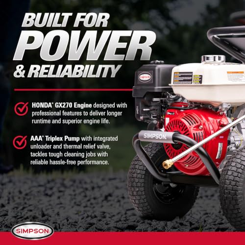 Image of Simpson Cleaning PS60869 PowerShot 4000 PSI Gas Pressure Washer, 3.5 GPM AAA Triplex Pump, Honda GX270 Engine, Includes Spray Gun, Wand, 5 QC Nozzle Tips, 3 /8-inch x 50-Foot Monster Hose, 49-State
