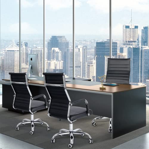Bowthy High Back Executive Computer Chair, Home Office Chair Ribbed, Modern Leather Conference Room Chairs, Ergonomic Office Desk Chair, Adjustable Reception Swivel Arm Chair #TOP1