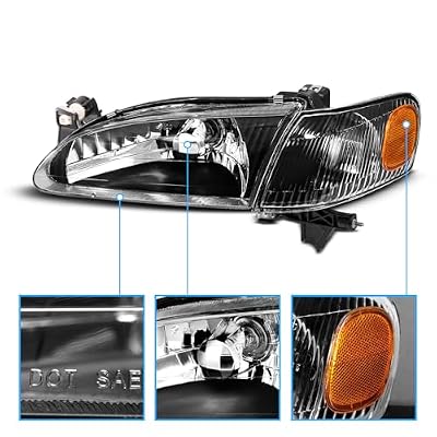 AmeriLite Crystal Headlights Black Amber with Corner Light for Toyota Corolla - Passenger and Driver Side