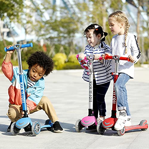 Kicknroll 3 Wheel Scooter For Kids Ages 3-5, Foldable Kids Scooter With Light Up Wheels, 4 Adjustable Height, Extra-Wide Deck, Lean To Steer Tech, 110 Lbs Max, Kids Toy Kick Scooter For Boys & Girls #TOP6