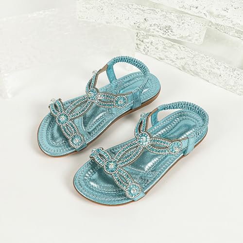 Girls Glitter Sandals Ankle Strap T-Strap Pearl Open Toe Breathable Summer Sandals Dress Wedding Shoes for Kids2