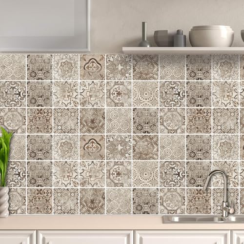 AREDE 32 Stück Fliesenaufkleber Deco Fliesen Kleber für Bad Selbstklebende Fliesendekor Aufkleber Backstein zum Küche Esszimmer Badezimmer Fliesenfolie / 10 x 10 cm / T1015
