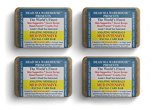 Dead Sea Warehouse - Amazing Minerals Mud Intensive Facial Care Bar, Dead Sea Mud Cleansing Bar, Restorative Skincare, Facial Cleanser for Oily Skin, Detoxifying, Vegan, Unscented (5.2 oz, 4-Pack)