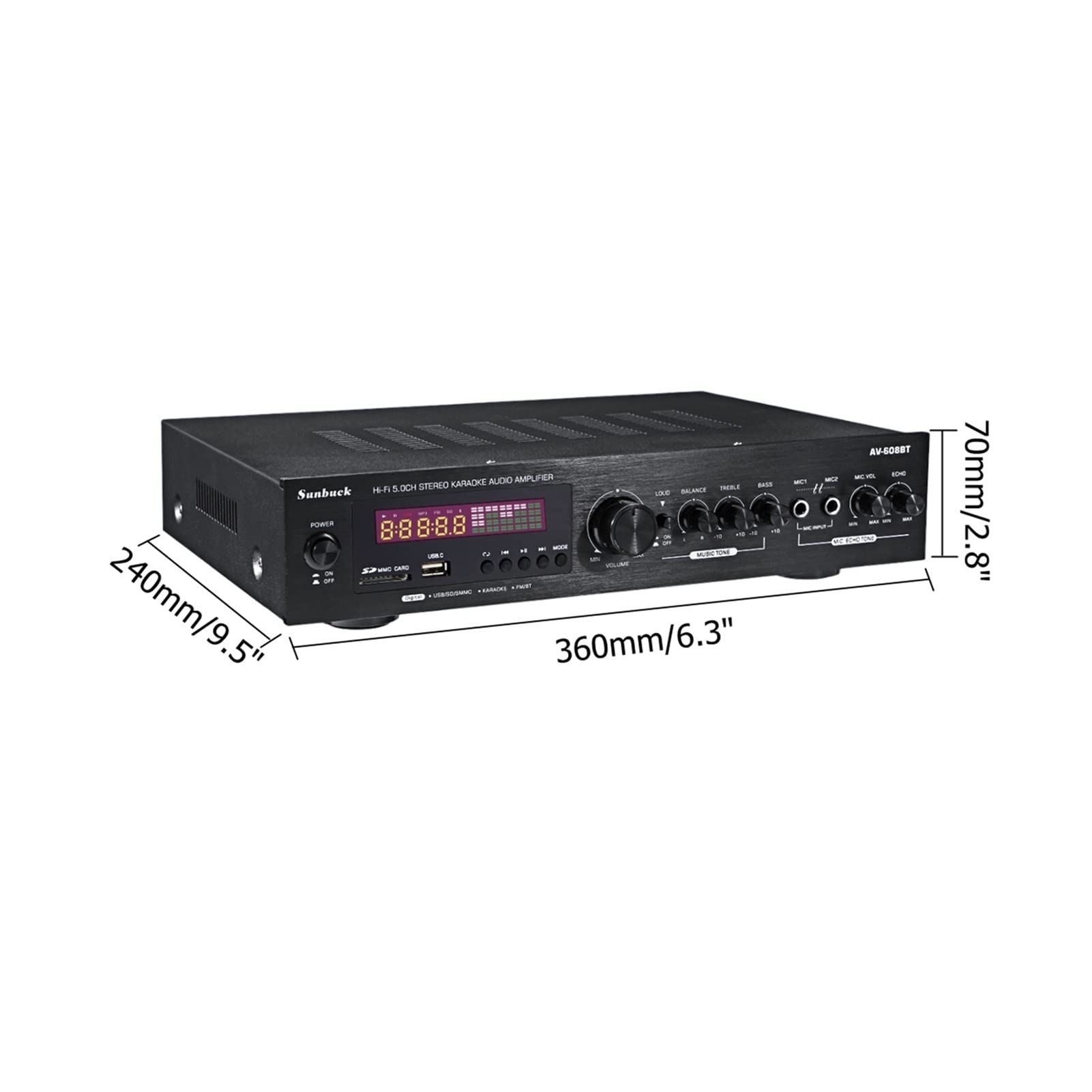 1200W Wzmacniacz Bluetooth 2CH HIFI Moc dźwięku stereo AMP USB FM Radio samochodowe kina domowego z pilotem(608BT black US)
