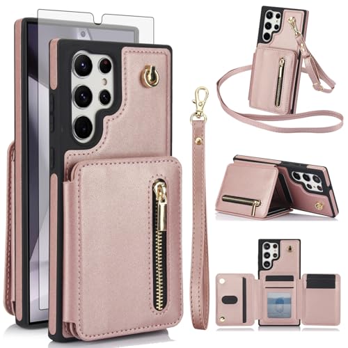 Coque Samsung S24 Ultra 5G porte-carte rfid et protège écran pour femmes