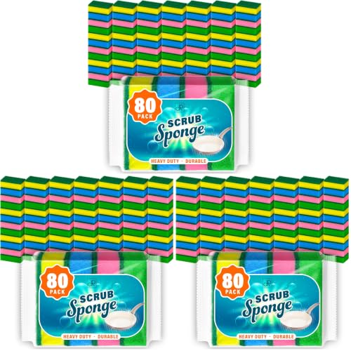 Image of DecorRack 80 Kitchen Sponges, Heavy Duty Dish Sponges, Household Cleaning, Bathroom, Car Wash - Bulk Pack, Multicolor (Pack of 240)