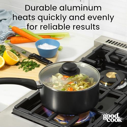 GoodCook Everyday Sauce Pan with Lid Ceramic Nonstick Aluminum Construction for Even Heating Non-Toxic PTFE & PFOA Free, 3-Quarts, Black by GoodCook - Image 3