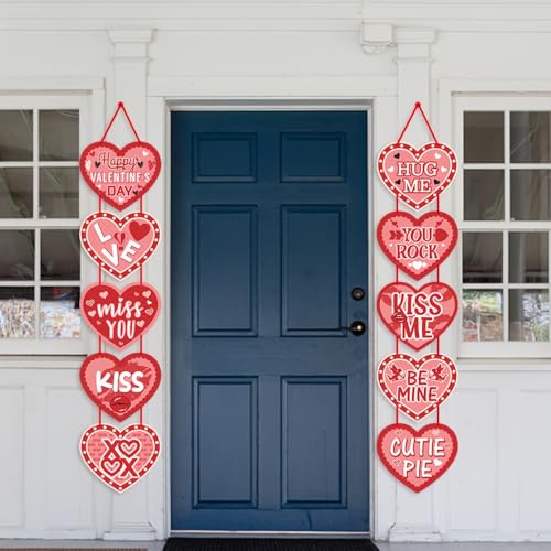 Image of 1 Pair Heart Door Sign Red Heart Paper Door Hanger Love Door Decorations Wedding Party Anniversary Home Front Door Decorations Window Wall Heart Shaped Decor