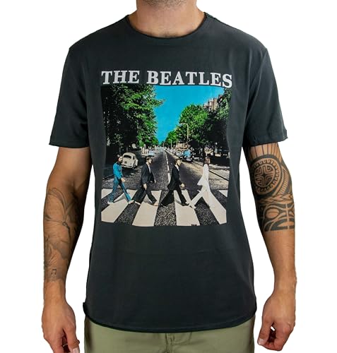 Amplified The Beatles-Abbey Road Camiseta, Gris (Charcoal CC), M para Hombre