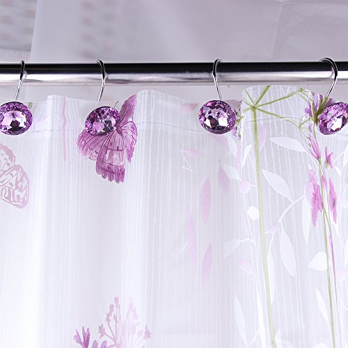 Adwaita Decorative Shower Curtain Hooks, Acrylic Crystal Rhinestones, Set Of 12 (Purple) #TOP1