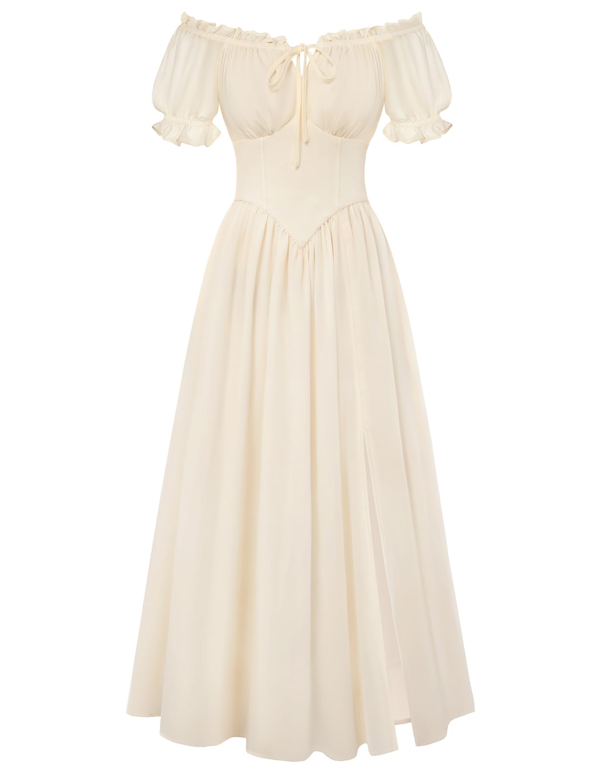 Scarlet Darkness Corset Dress for Women Off Shoulder Renaissance Costume Short Sleeve Milkmaid Dresses with Pockets - Large - Beige