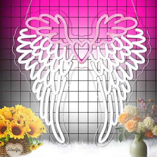 Angel Wing Neon Sign Lights for Wall Decor, Wings for Salon Decor, Bar, Party, for Wall Decor Dimmable for Christmas Thanksgiving Birthday Party Girls Gifts by KHK - Used condition - US$9.72