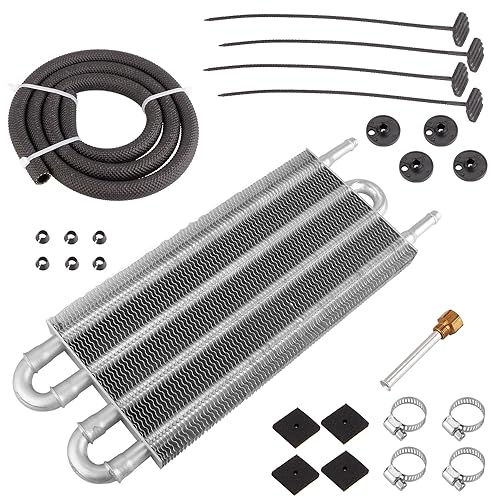 Image of MUGE RACING Universal 5/16" Transmission Oil Cooler Kit, Aluminium alloy 4 Row Remote Power Steering Transmission Oil Cooler Kit(Sliver)