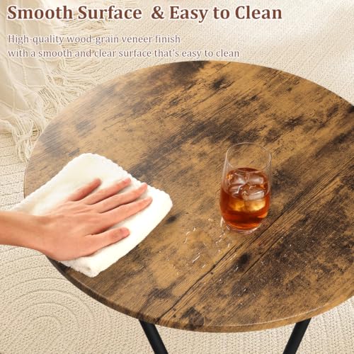 Image of Round Coffee Table Wooden Coffee Tables for Living Room Mid-Century Modern Center Table Wood Grain Desktop and Metal Legs Easy to Assemble Dark Brown