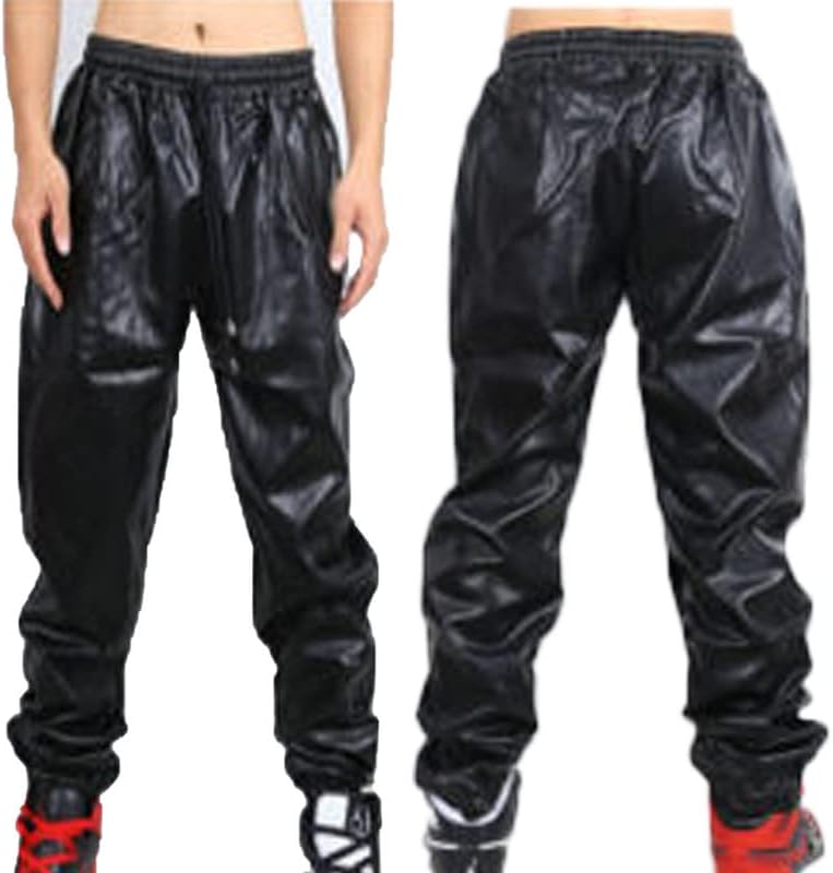 Leather Trens Lambskin Leather Elegant Men's Atheletic Black Color Casual, Party Sweat Pant LTSP55