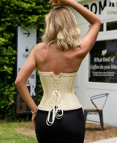 Image of SZIVYSHI Corset Tops for Women, Bustier Shapewear Lingerie, Lace Waist Push Up Bodysuit