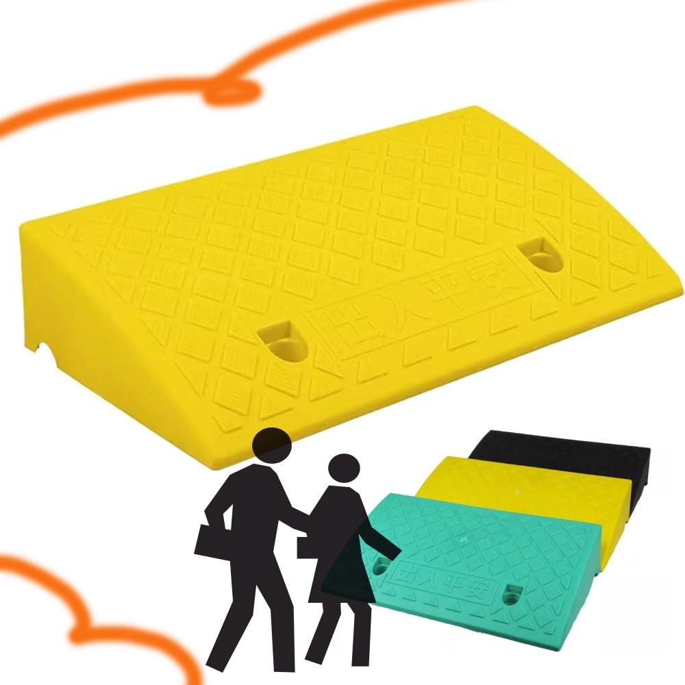 Rampe De Seuil De Porte Rampes De Trottoir 3cm 4cm 5cm Rampes De Bordure en Plastique Rampes De Seuil Robuste, Rampe De Garage Antidérapante(Yellow,4" Rise/10cm)
