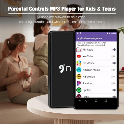 Image of MP3 Player with Bluetooth and WiFi,MP3 MP4 Player for Kids with Spotify, YouTube, Audible, 4.0 inch HD Touch Screen Android Music Player with Parental Controls, 2000mAh (16GB+128GB, Black, 4inch)