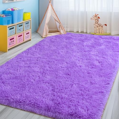 Fluffy Shag Rug, 5x7 Purple Indoor Modern Shaggy Area Rug, Non-Slip Rectangular Fuzzy Carpet for Girls Kids Nursery Bedroom Living Room, Soft Plush Rug for Home Decor