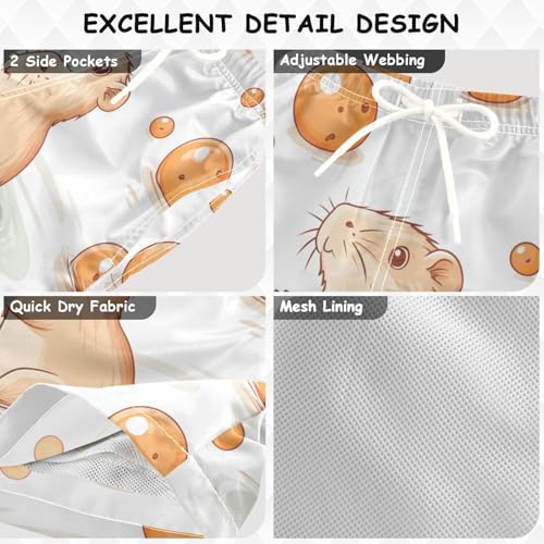 Pigsaly Boys' Swim Board Shorts Funny Capybara Oranges Boy's Swim Trunks Kids Swimwear XS3