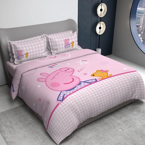 Image of Sassoon Peppa Pig Sleep Digital Printed 100% Cotton Bedsheet with 2 Pillow Covers in 300TC