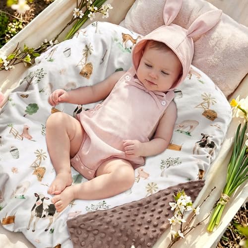 Image of BOPRIO Baby Blankets for Boys Girls, Soft Lightweight Nursery Minky Blankets with Double Layer Dotted Backing for Infant Toddler Nursery Crib with Cute Farm Animals Design 30 x 40 Inch