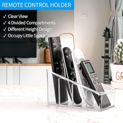 Image of MosQuick Remote Control Holder 4 Compartments desk Organizer mobile holder pen stand for table cute stationery items comb holder Makeup Brush Holders desk accessories Stationary Organiser Clear (1pc)
