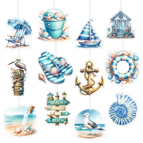 Image of 24 Pcs Nautical Car Air Freshener Bulk Cruise Ship Drift Air Freshener for Auto or Home Hanging Scented Decor Summer Holiday Gifts Bathroom, Ice, Mint, New Car Smell, Individually Wrapped