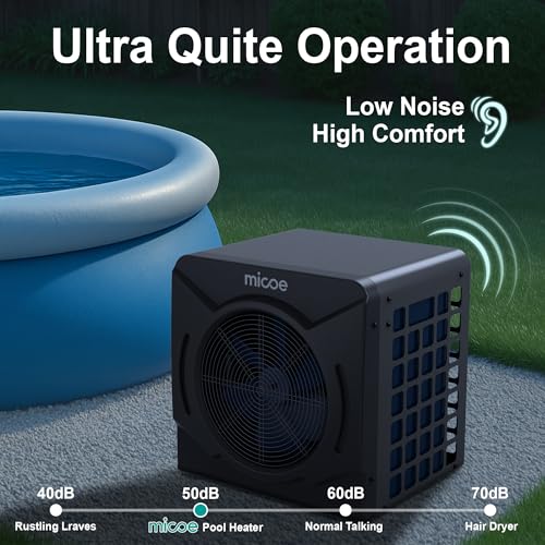 MICOE 17000 BTU Energy Efficient Electric Pool Heat Pump - for Above Ground Pools Up to 15ft (8/11/15ft) & 5,000 Gallons, Ultra Quiet 50dB, 110V/120V with Easy Install Kit