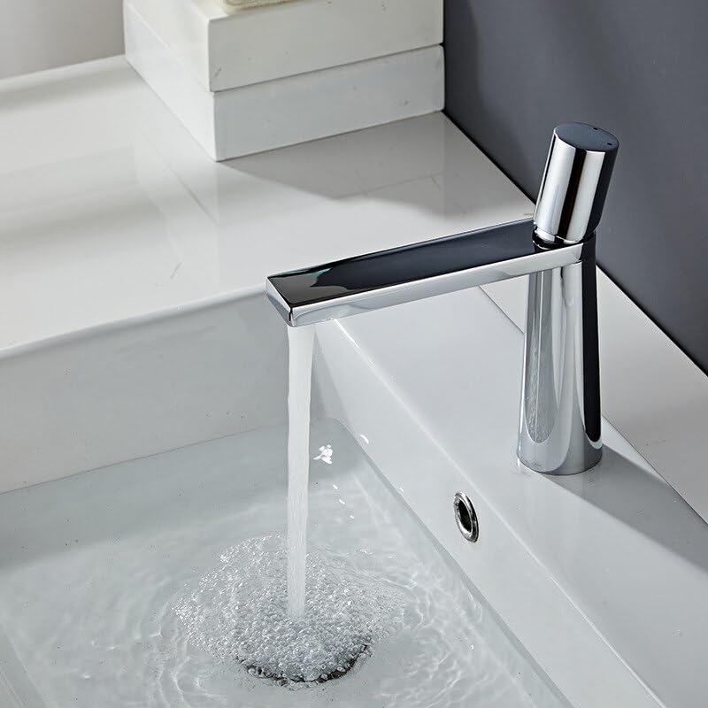Mitigeur lavabo en laiton luxe robinet chrome court de salle de bains au design épuré
