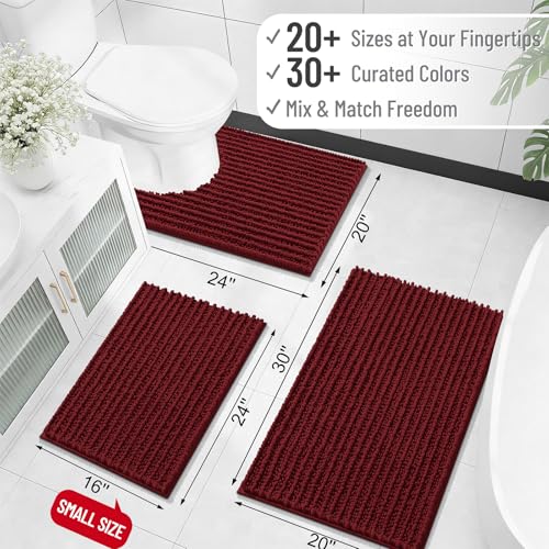 Image of OLANLY Long Bathroom Rugs Runner 47x24, Thick Soft and Absorbent Chenille Bath Mat, Non-Slip, Machine Washable Quick Dry Bath Rugs for Tub Shower Floor, Home Decor Accessories, Burgundy