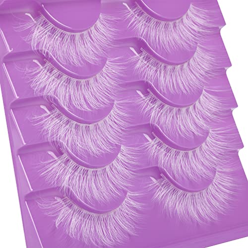 White Lashes Wispy False Eyelashes With Color 3D Mink Lashes Christmas Diy Cosplay Party Strip Eyelashes Pack, 5 Pairs #TOP29