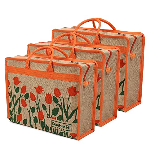 Image of DOUBLE R BAGS Jute Eco-Friendly Tote Bag: Stylish, Spacious, and Sustainable - Perfect for Everyday work and Adventures. (Pack of 3)