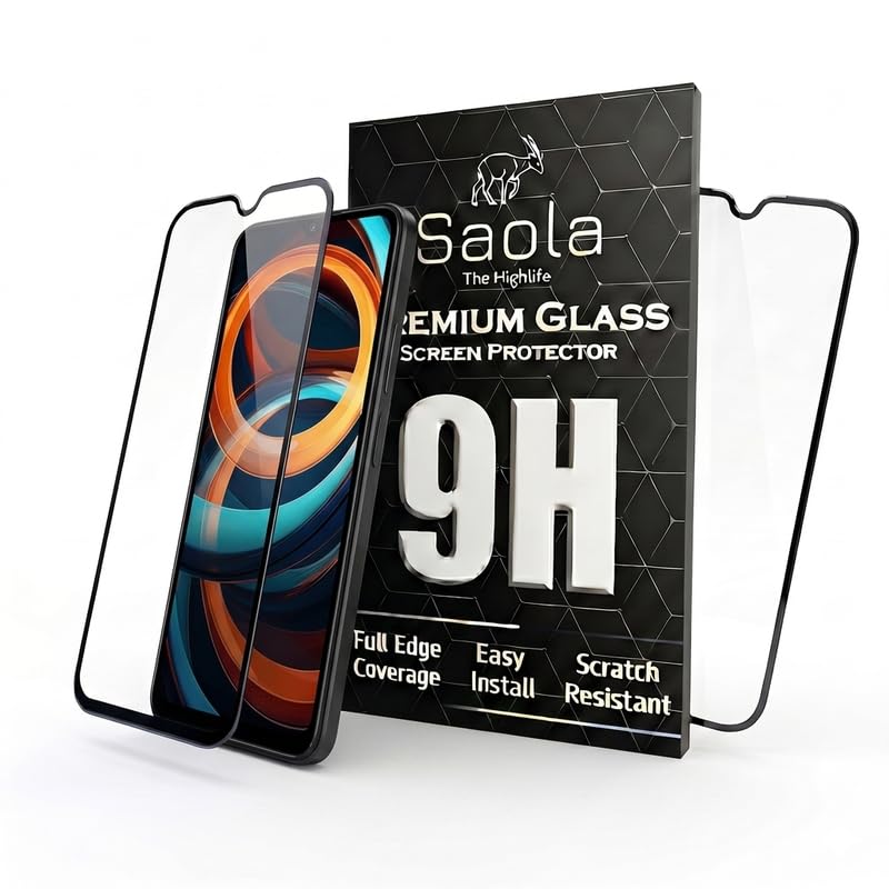 Image of Saola HD Clear Tempered Glass for Redmi A3 | High Strength 9H Protection, Smooth Touch, Full Coverage Screen Guard, 2-Step Installation Kit | Quick & Easy Application (Pack of 2)